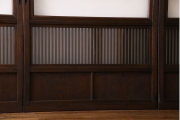和製アンティーク　和モダンな雰囲気漂う裏ガラス入り格子戸(引き戸、建具)4枚セット(1)
