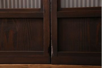 和製アンティーク　和モダンな雰囲気漂う裏ガラス入り格子戸(引き戸、建具)4枚セット(1)