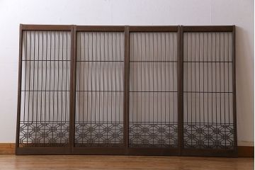 和製アンティーク　組子が印象的な和の雰囲気漂う書院引き戸(窓、建具)4枚セット