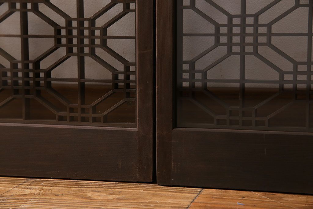和製アンティーク　組子が印象的な和の雰囲気漂う書院引き戸(窓、建具)4枚セット