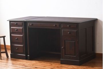 中古　北海道民芸家具　421 樺材　重厚なデスク(片袖机、在宅ワーク、在宅用学習机)(1)