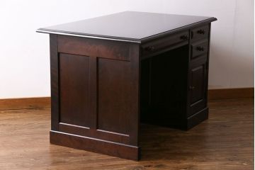 中古　北海道民芸家具　421 樺材　重厚なデスク(片袖机、在宅ワーク、在宅用学習机)(1)