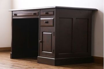 中古　北海道民芸家具　421 樺材　重厚なデスク(片袖机、在宅ワーク、在宅用学習机)(1)