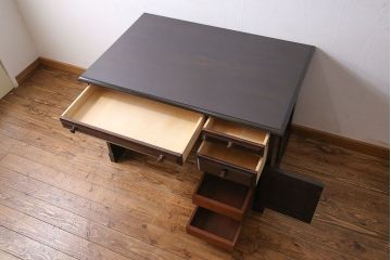 中古　北海道民芸家具　421 樺材　重厚なデスク(片袖机、在宅ワーク、在宅用学習机)(1)