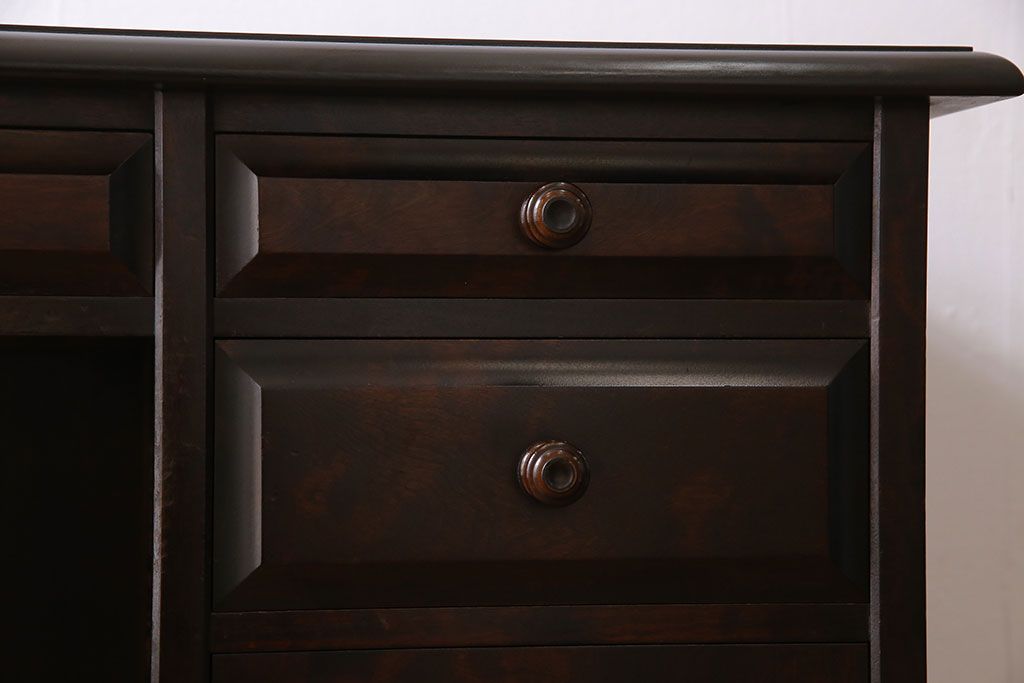 中古　北海道民芸家具　421 樺材　重厚なデスク(片袖机、在宅ワーク、在宅用学習机)(1)