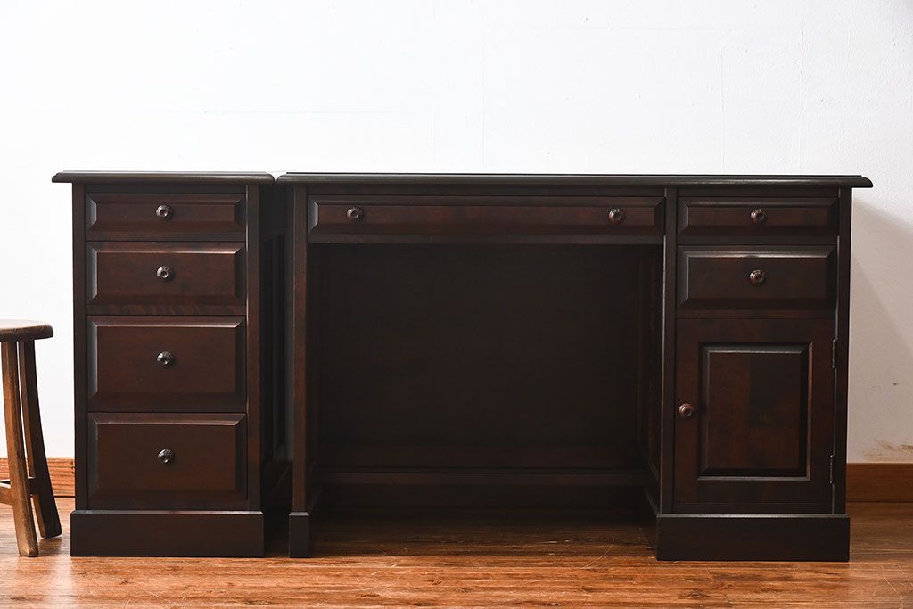 中古　北海道民芸家具　421 樺材　重厚なデスク(片袖机、在宅ワーク、在宅用学習机)(1)