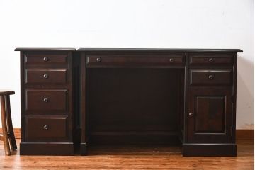 中古　北海道民芸家具　421 樺材　重厚なデスク(片袖机、在宅ワーク、在宅用学習机)(1)