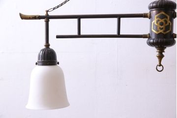 和製アンティーク　格調高い和の雰囲気漂う二灯式シャンデリア(天井照明、シェード)