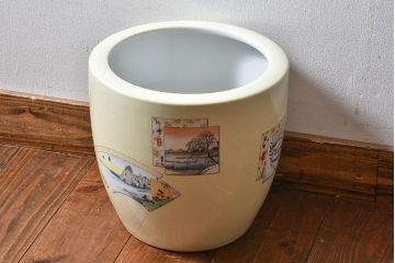 アンティーク雑貨　オールドノリタケ(日陶)　「東海道五十三次」　アンティーク火鉢(鉢カバー、傘立て)