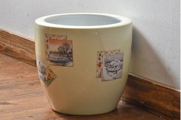 アンティーク雑貨　オールドノリタケ(日陶)　「東海道五十三次」　アンティーク火鉢(鉢カバー、傘立て)