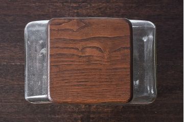 アンティーク雑貨　和製アンティーク　オリエンタルカレー　木製の蓋が魅力的なガラスビン(ガラス瓶、角瓶)