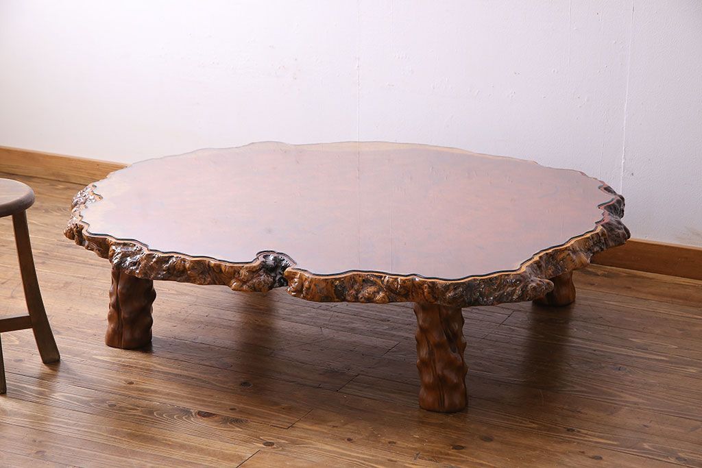 【中古】天然木花梨 一枚板 輪切 座卓 テーブル 美品 豪華最高級 無垢座卓骨董 中古】天然木花梨 一枚板 輪切 座卓 テーブル 美品 豪華最