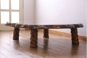 中古　特大　カリン材(花梨材)　鳥眼杢　独特な杢目が存在感を放つ座卓(定価約180万円)