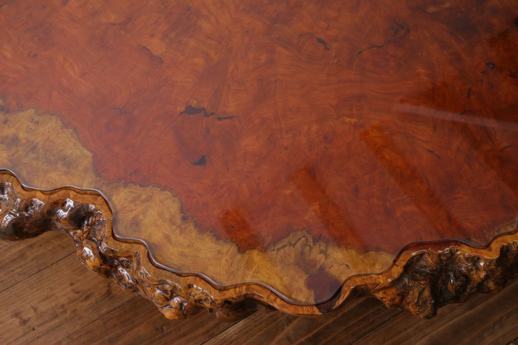 中古　特大　カリン材(花梨材)　鳥眼杢　独特な杢目が存在感を放つ座卓(定価約180万円)