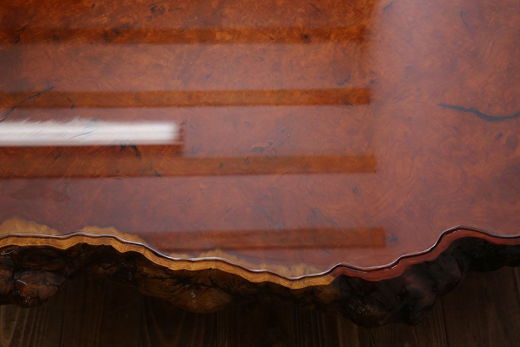 中古　特大　カリン材(花梨材)　鳥眼杢　独特な杢目が存在感を放つ座卓(定価約180万円)