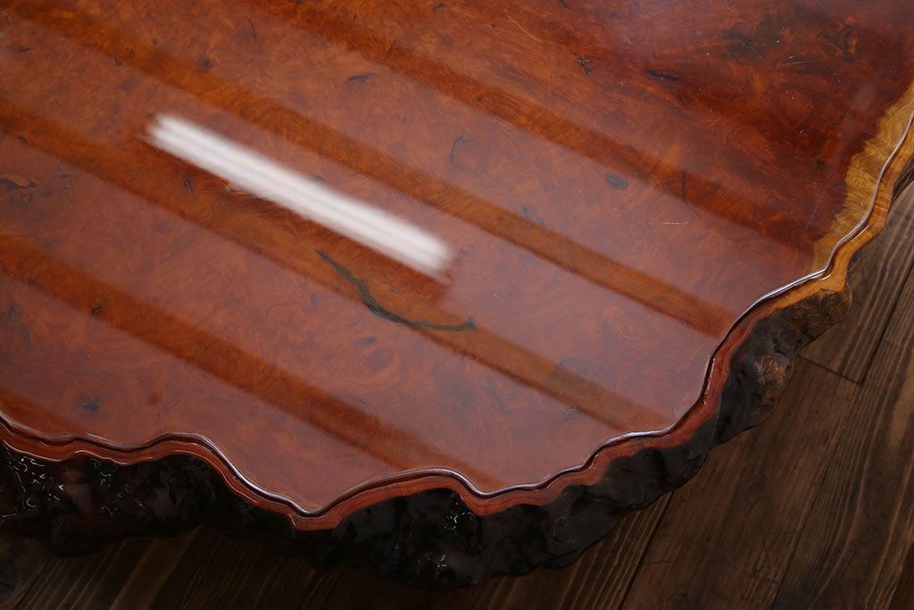 中古　特大　カリン材(花梨材)　鳥眼杢　独特な杢目が存在感を放つ座卓(定価約180万円)