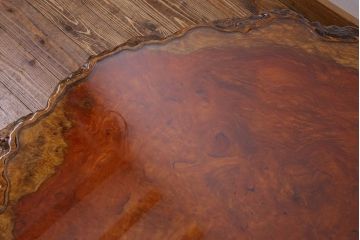 中古　特大　カリン材(花梨材)　鳥眼杢　独特な杢目が存在感を放つ座卓(定価約180万円)