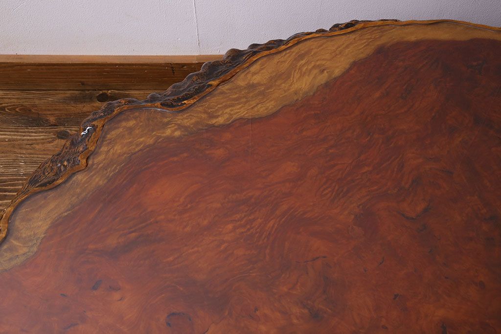 中古　特大　カリン材(花梨材)　鳥眼杢　独特な杢目が存在感を放つ座卓(定価約180万円)