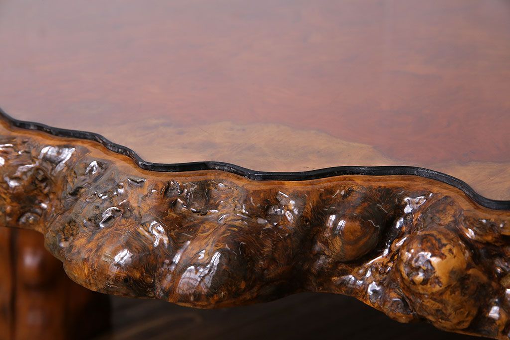 中古　特大　カリン材(花梨材)　鳥眼杢　独特な杢目が存在感を放つ座卓(定価約180万円)