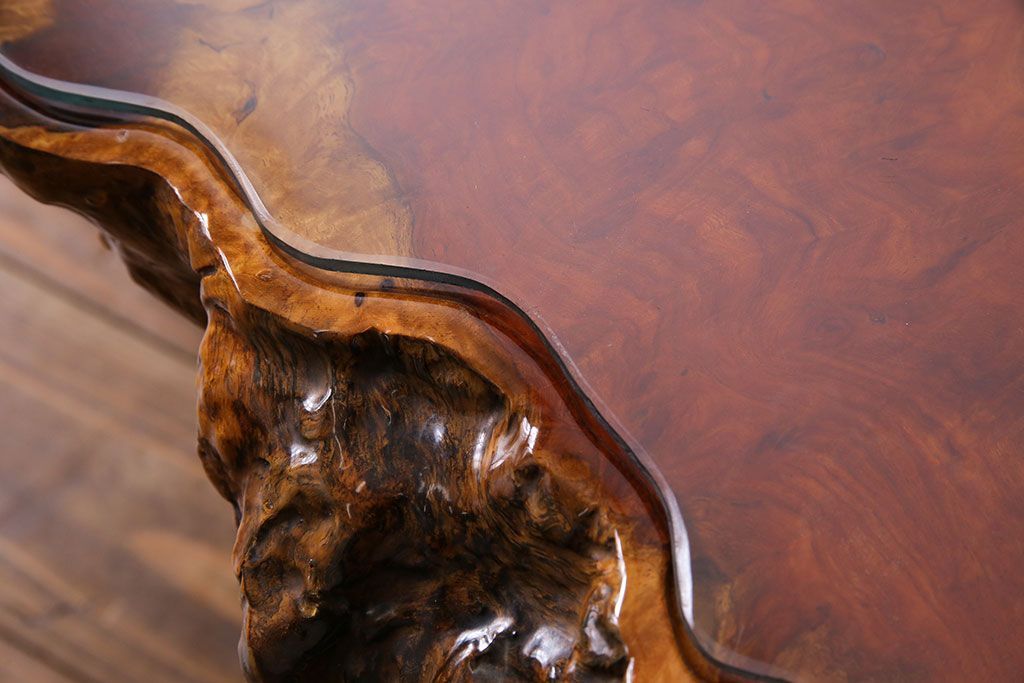 中古　特大　カリン材(花梨材)　鳥眼杢　独特な杢目が存在感を放つ座卓(定価約180万円)