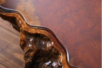 中古　特大　カリン材(花梨材)　鳥眼杢　独特な杢目が存在感を放つ座卓(定価約180万円)