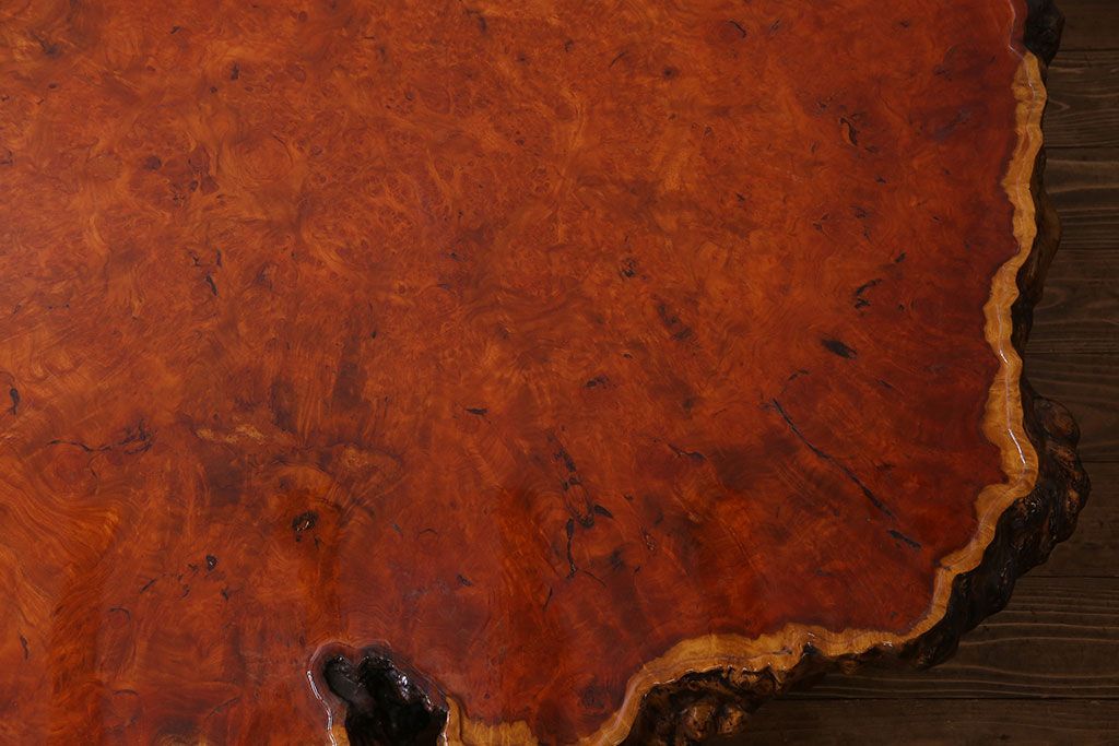 中古　特大　カリン材(花梨材)　鳥眼杢　独特な杢目が存在感を放つ座卓(定価約180万円)