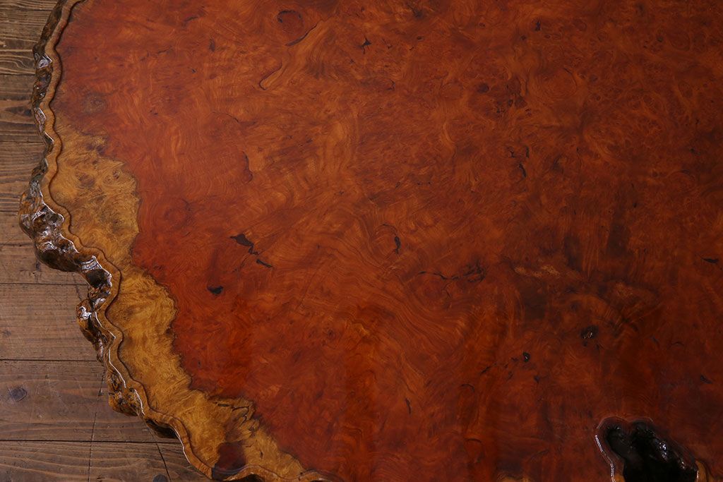 中古　特大　カリン材(花梨材)　鳥眼杢　独特な杢目が存在感を放つ座卓(定価約180万円)