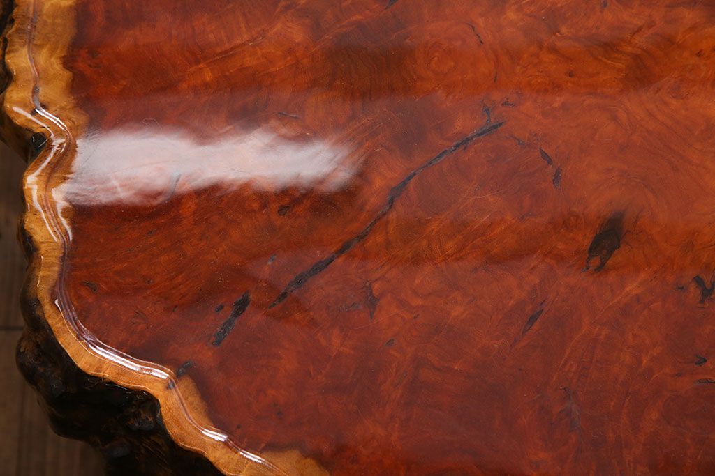 中古　特大　カリン材(花梨材)　鳥眼杢　独特な杢目が存在感を放つ座卓(定価約180万円)
