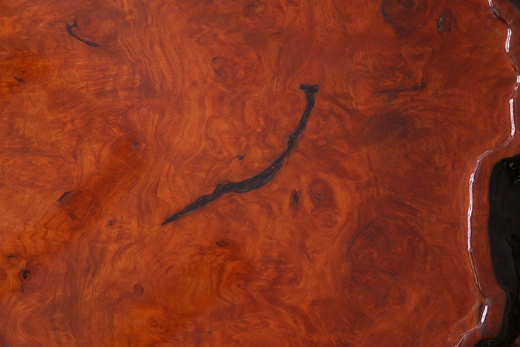 中古　特大　カリン材(花梨材)　鳥眼杢　独特な杢目が存在感を放つ座卓(定価約180万円)