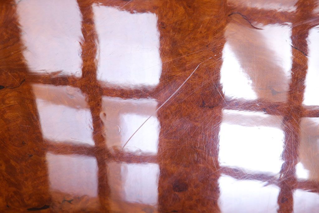 中古　特大　カリン材(花梨材)　鳥眼杢　独特な杢目が存在感を放つ座卓(定価約180万円)