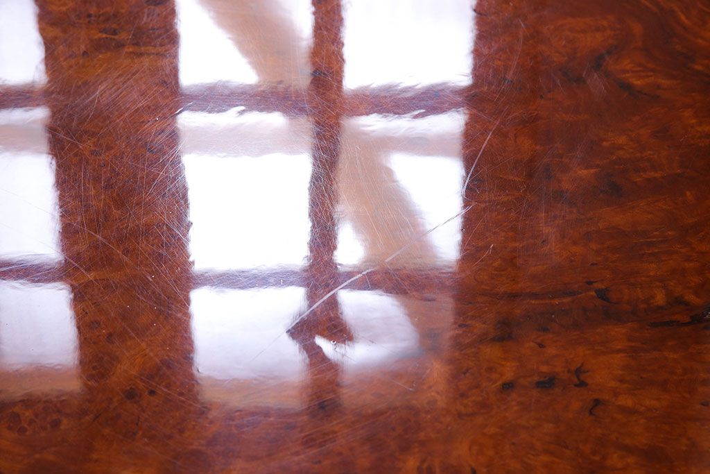 中古　特大　カリン材(花梨材)　鳥眼杢　独特な杢目が存在感を放つ座卓(定価約180万円)