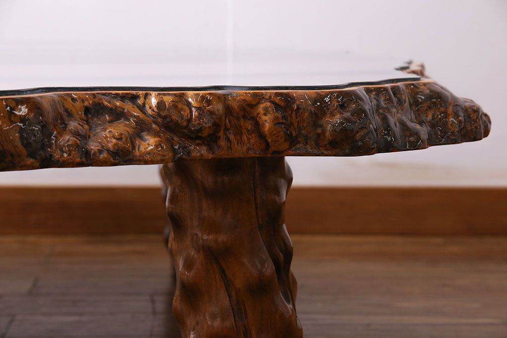 中古　特大　カリン材(花梨材)　鳥眼杢　独特な杢目が存在感を放つ座卓(定価約180万円)