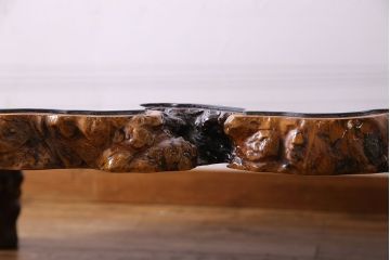 中古　特大　カリン材(花梨材)　鳥眼杢　独特な杢目が存在感を放つ座卓(定価約180万円)