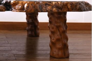 中古　特大　カリン材(花梨材)　鳥眼杢　独特な杢目が存在感を放つ座卓(定価約180万円)