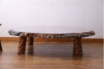 中古　特大　カリン材(花梨材)　鳥眼杢　独特な杢目が存在感を放つ座卓(定価約180万円)