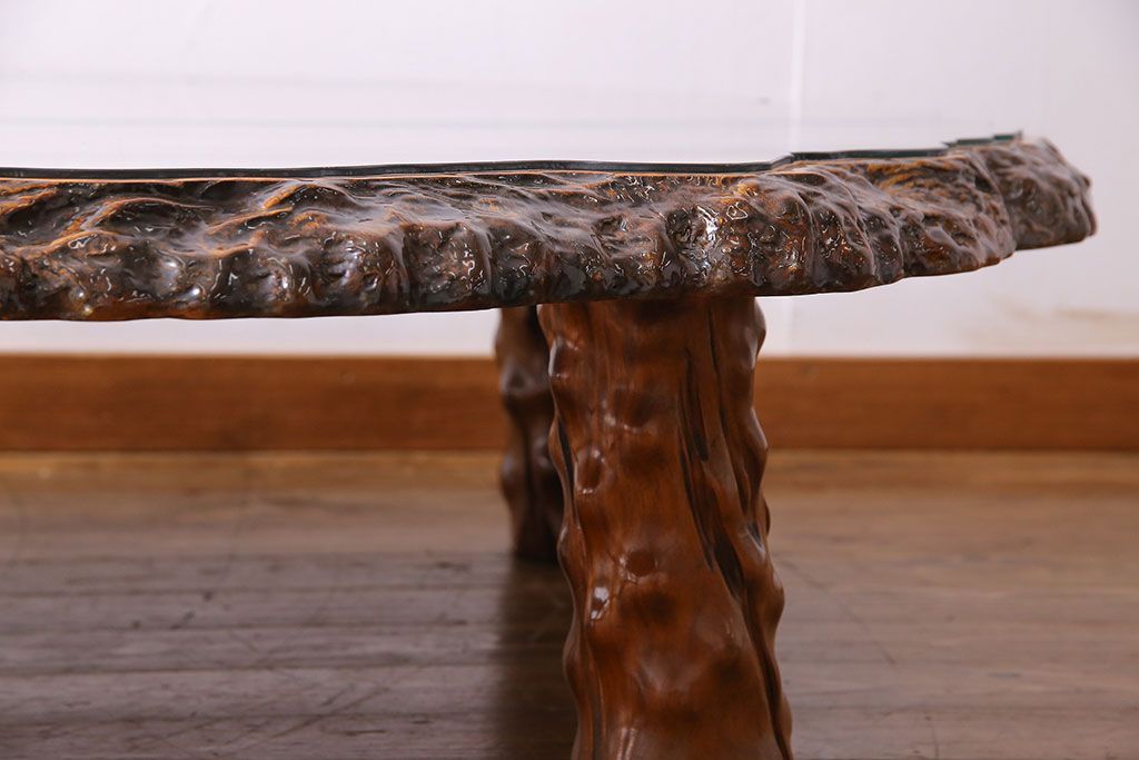 中古　特大　カリン材(花梨材)　鳥眼杢　独特な杢目が存在感を放つ座卓(定価約180万円)