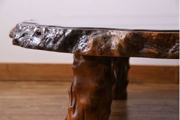 中古　特大　カリン材(花梨材)　鳥眼杢　独特な杢目が存在感を放つ座卓(定価約180万円)