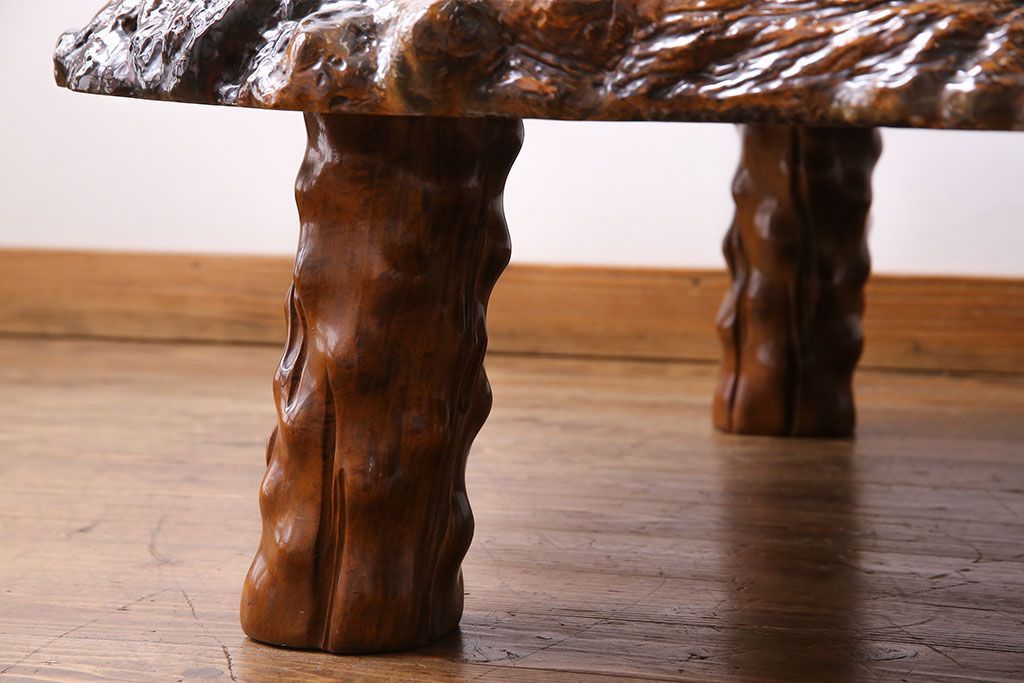 中古　特大　カリン材(花梨材)　鳥眼杢　独特な杢目が存在感を放つ座卓(定価約180万円)