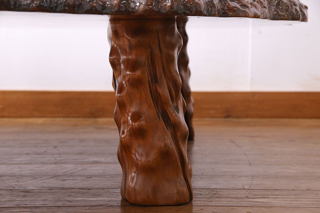 中古　特大　カリン材(花梨材)　鳥眼杢　独特な杢目が存在感を放つ座卓(定価約180万円)