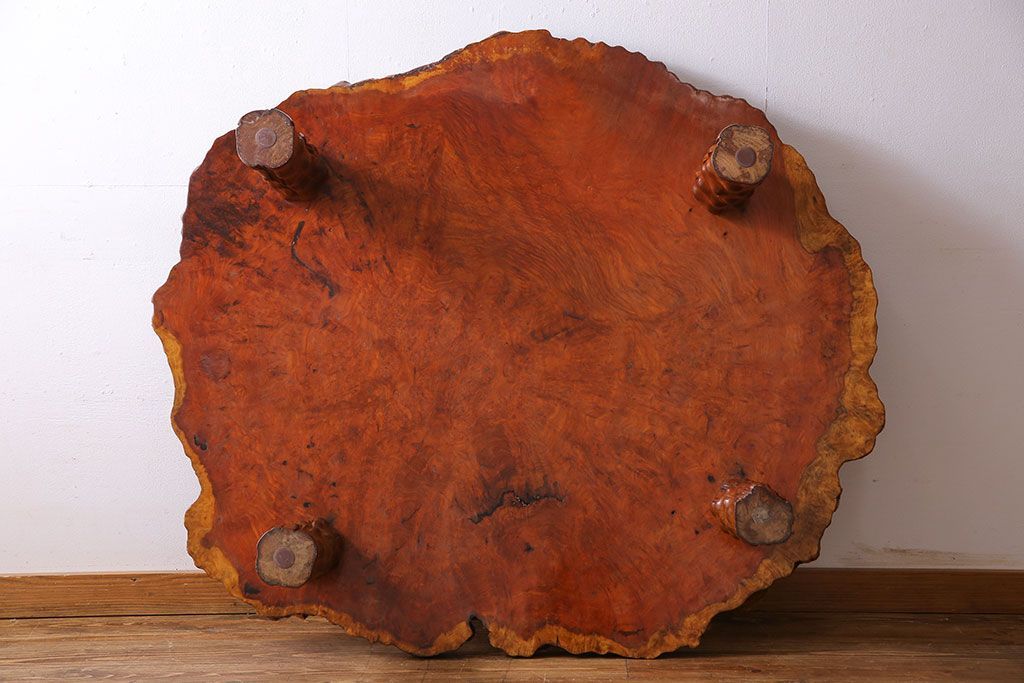 中古　特大　カリン材(花梨材)　鳥眼杢　独特な杢目が存在感を放つ座卓(定価約180万円)