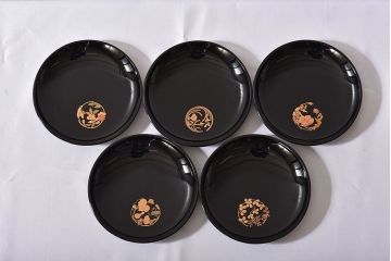 アンティーク雑貨　輪島塗　春帆造　花丸蒔絵　菓子皿(漆器)5枚セット