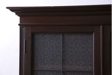 アンティーク家具　和製アンティーク　プレスガラス入り　上品さが漂うシックな本箱(収納棚、戸棚、キャビネット)