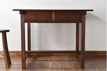 アンティーク家具　和製アンティーク　味わい深い風合いが魅力的なヒノキ材のテーブル(平机、子供机、作業台)