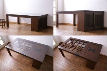 アンティーク家具　和製アンティーク　明治大正期!和モダンな蔵戸テーブル(ダイニングテーブル、リビングテーブル)