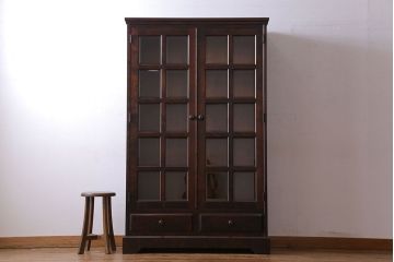 中古　美品　北海道民芸家具　落ち着いた色味のブックケース(本箱、収納棚、戸棚)(定価41万円)(1)