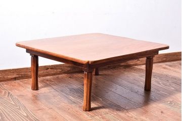 アンティーク家具　天板一枚板!総ケヤキ材のアンティーク角ちゃぶ台(座卓、ローテーブル)