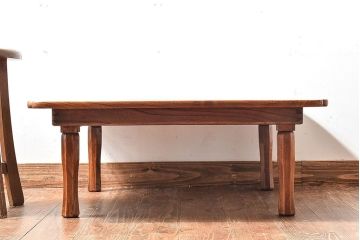 アンティーク家具　天板一枚板!総ケヤキ材のアンティーク角ちゃぶ台(座卓、ローテーブル)