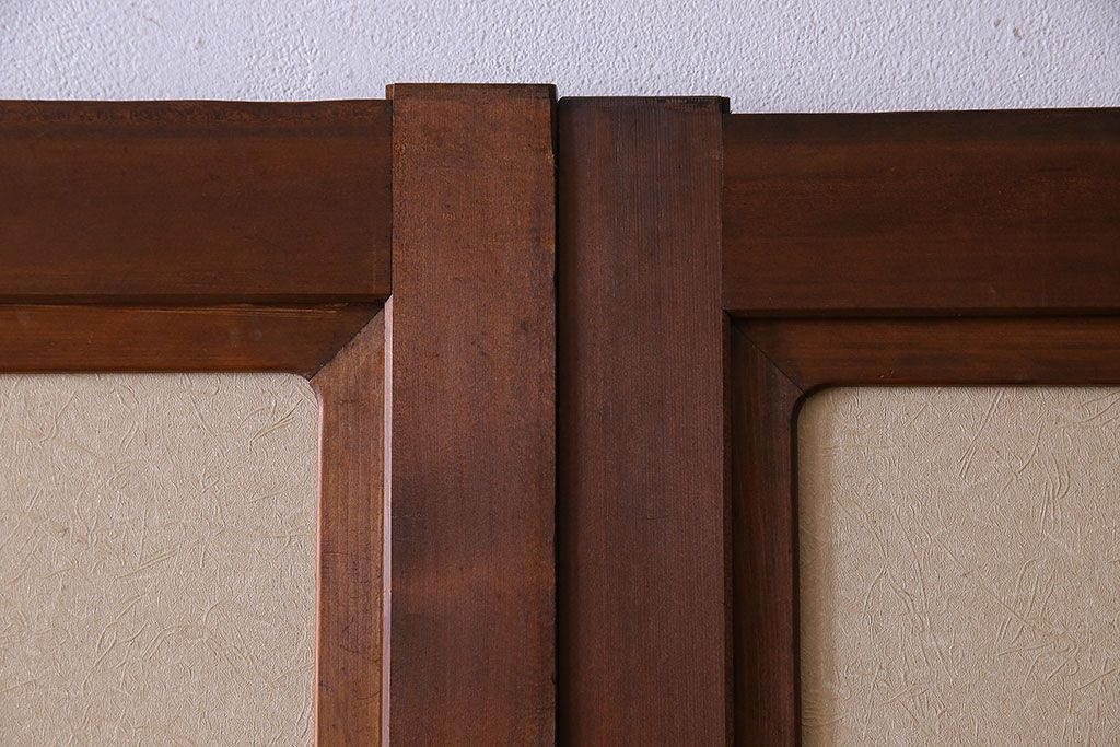 和製アンティーク　腰板ケヤキ材　帯の意匠が目を引く上質なガラス帯戸(板戸、引き戸、建具)