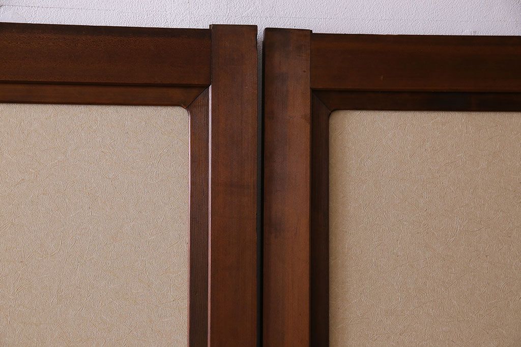 和製アンティーク　腰板ケヤキ材　帯の意匠が目を引く上質なガラス帯戸(板戸、引き戸、建具)