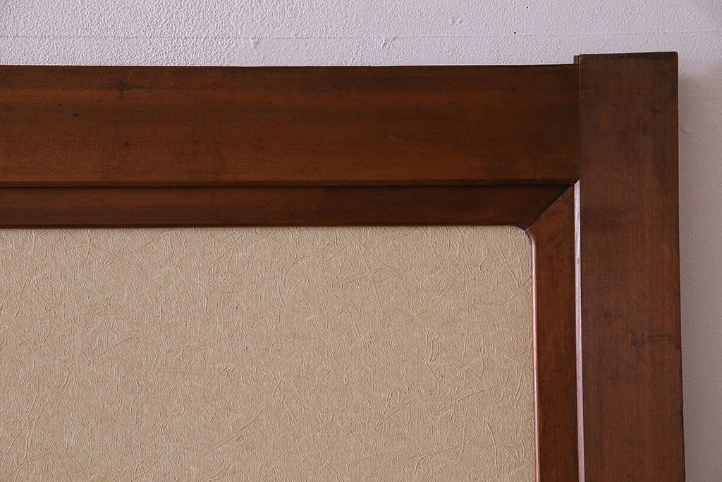 和製アンティーク　腰板ケヤキ材　帯の意匠が目を引く上質なガラス帯戸(板戸、引き戸、建具)